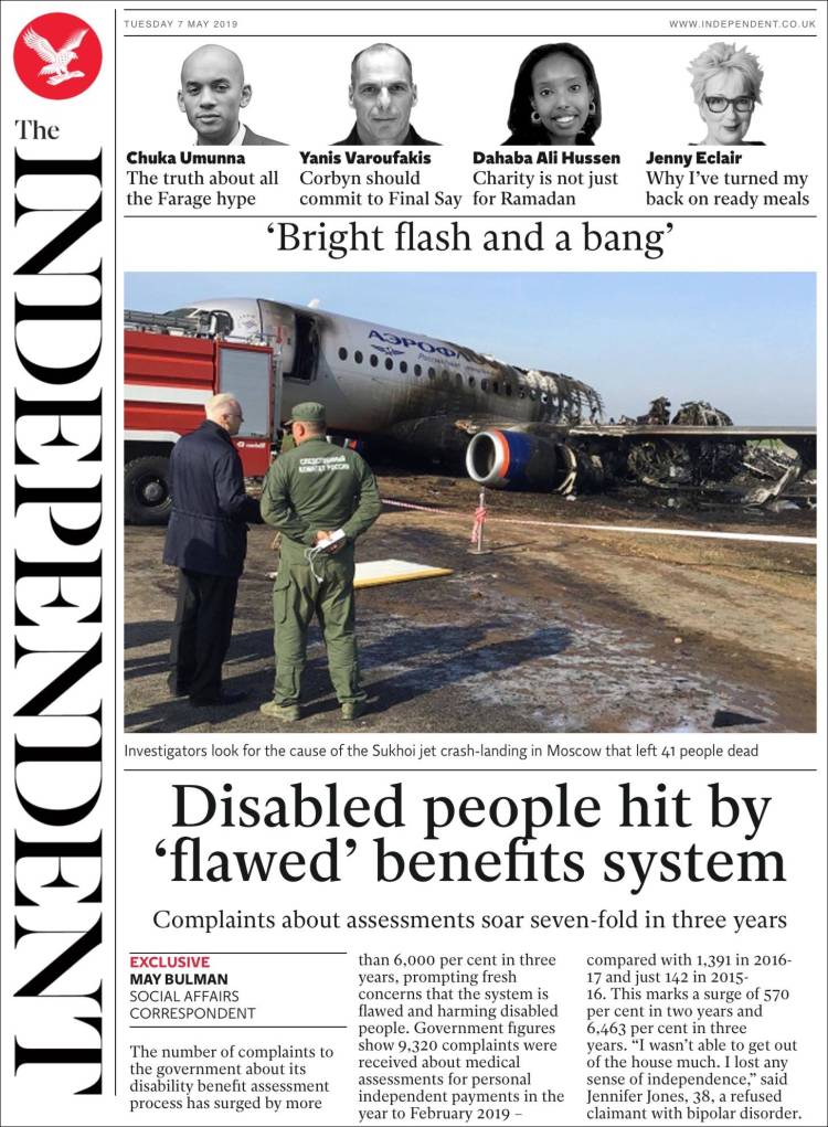 Portada de The Independent (Reino Unido)