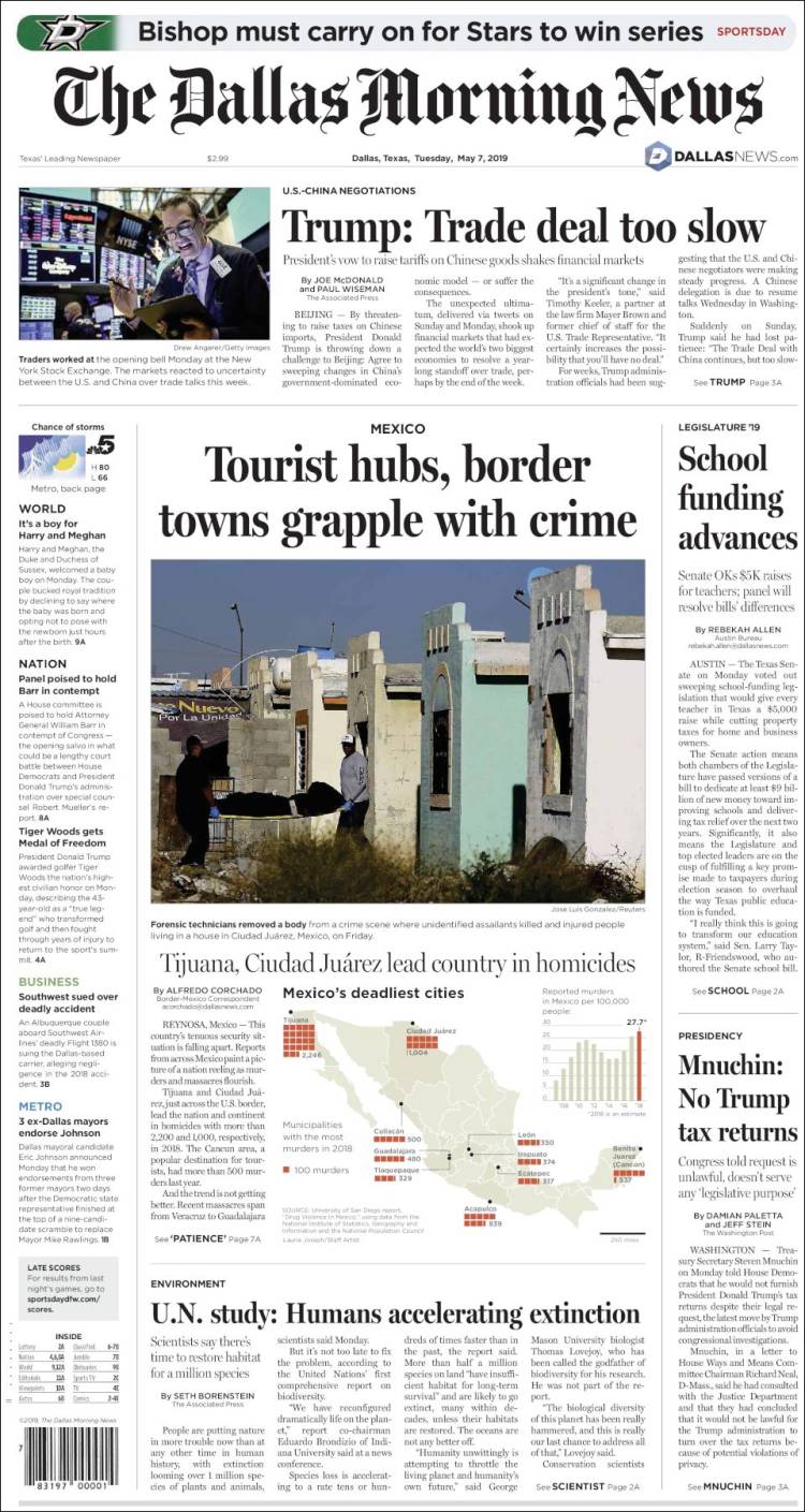 Portada de Dallas Morning News (USA)