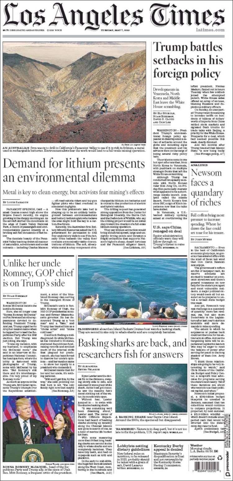 Portada de Los Angeles Times (USA)