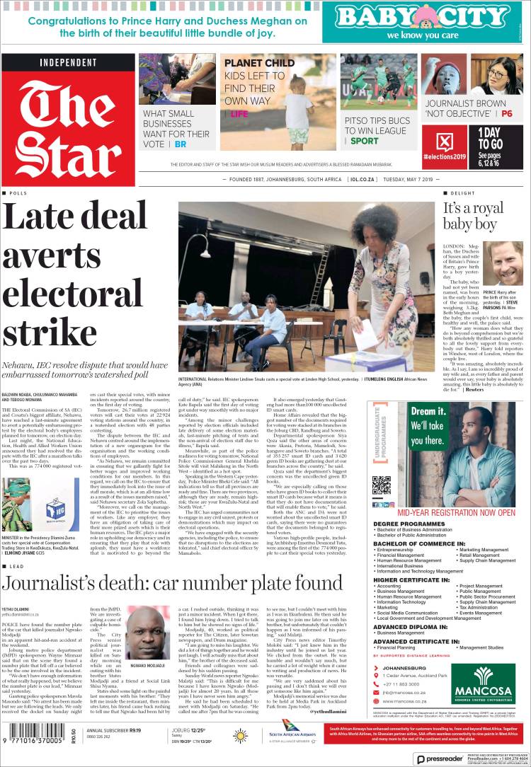 Portada de The Star (Sud&aacute;frica)