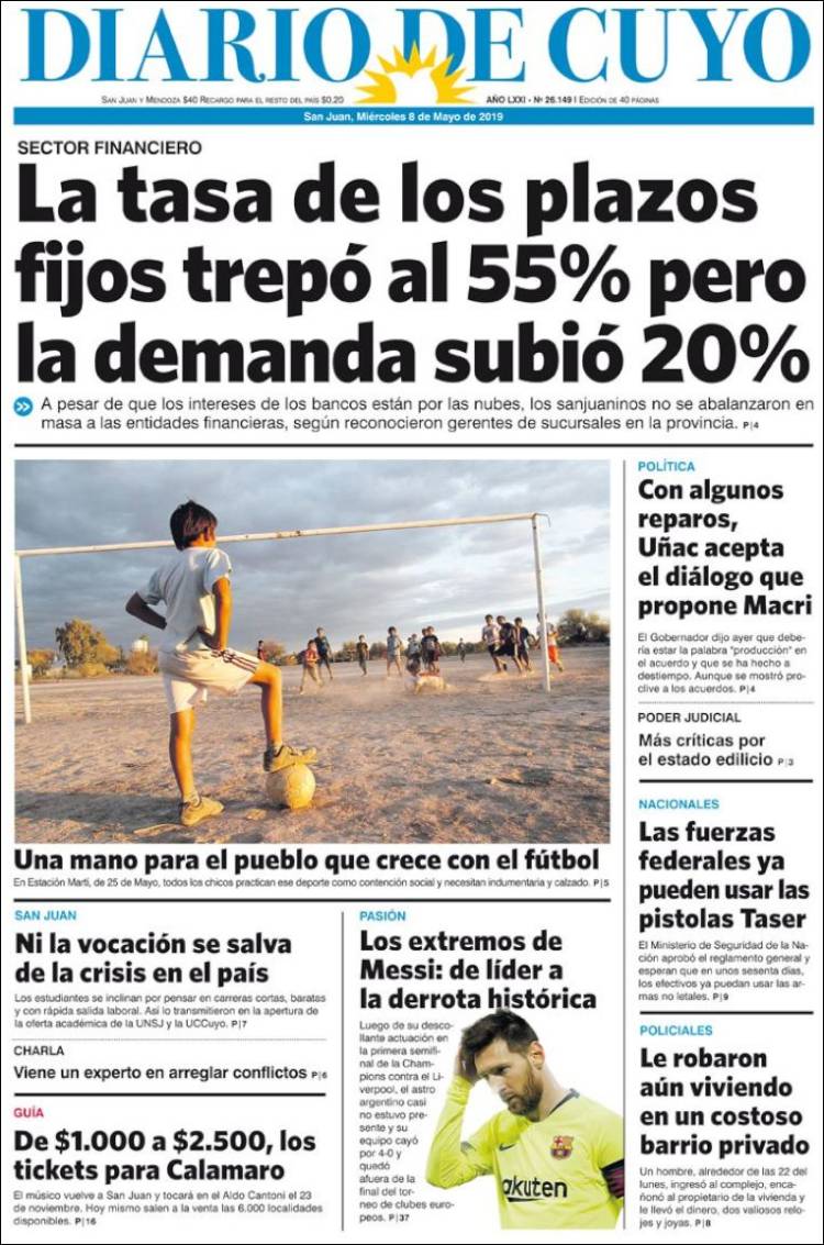 Portada de Diario de Cuyo (Argentina)