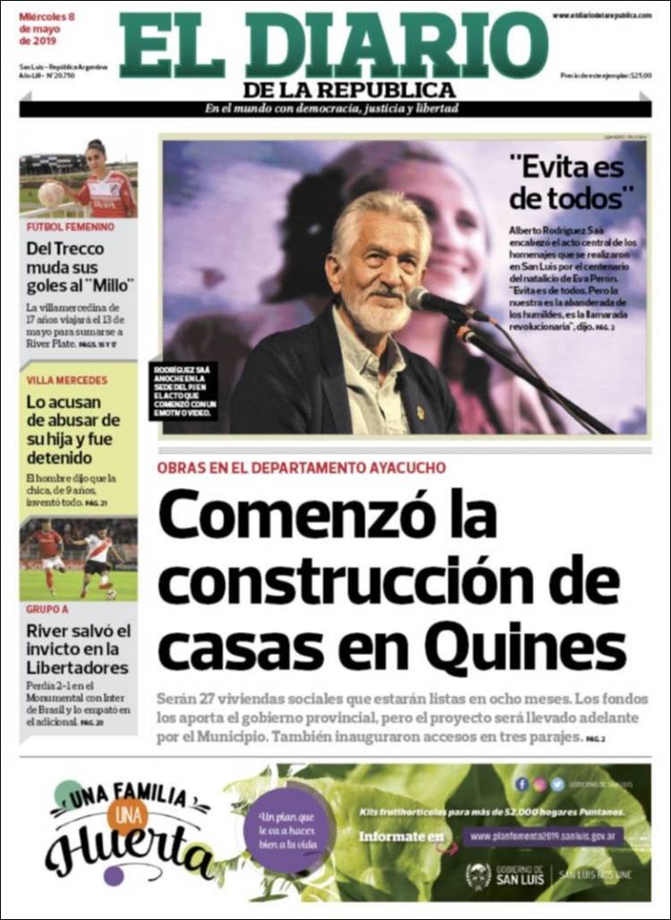 Portada de Diario de la República (Argentina)