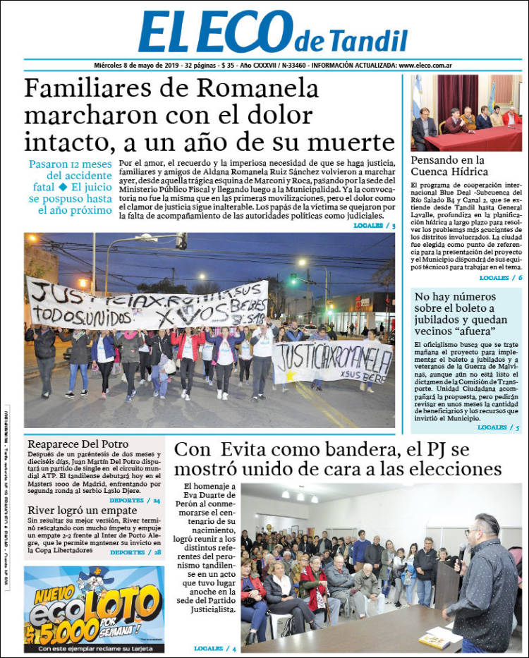 Portada de El Eco de Tandil (Argentina)