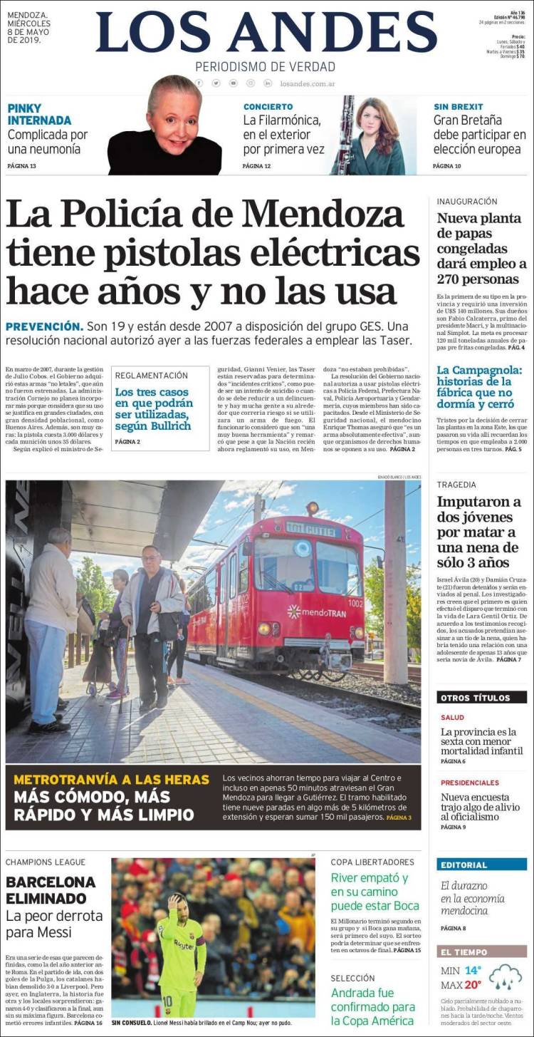 Portada de Los Andes - Mendoza (Argentina)