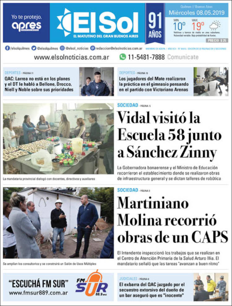 Portada de Diario El Sol (Argentina)