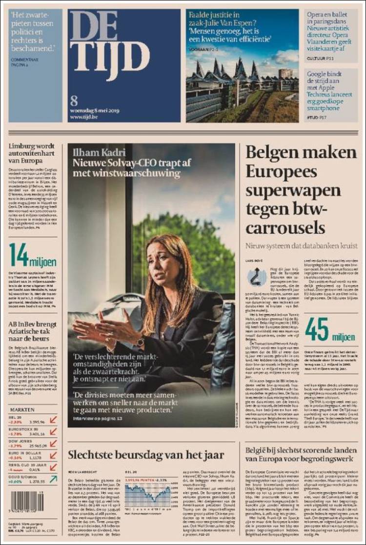 Portada de De Tijd (B&eacute;lgica)
