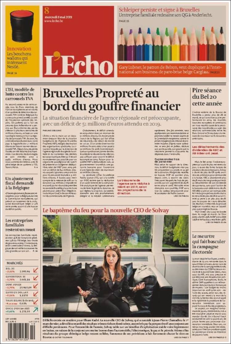 Portada de L'Echo (B&eacute;lgica)