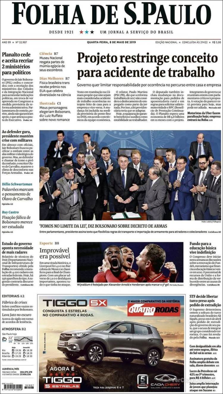 Portada de Folha de São Paulo (Brasil)