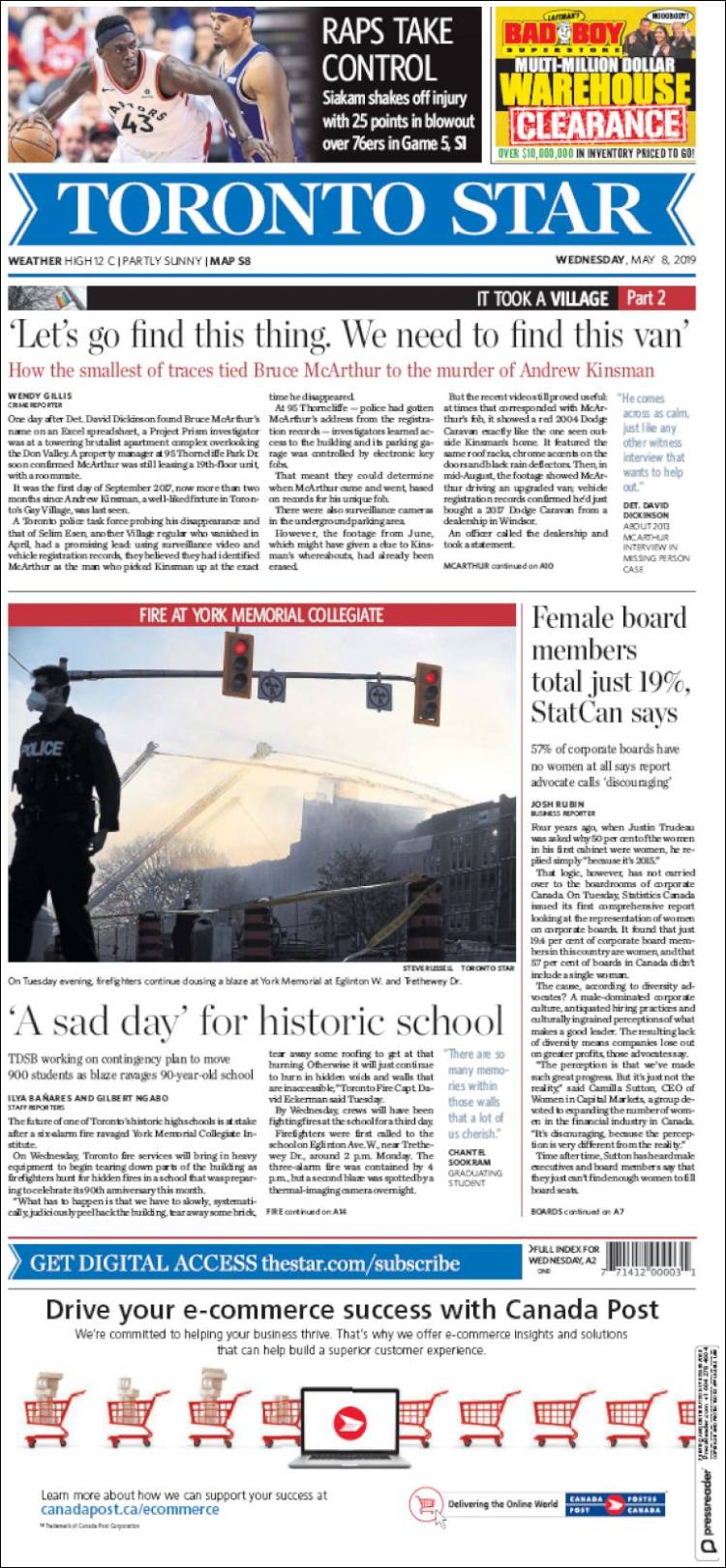 Portada de The Toronto Star (Canadá)