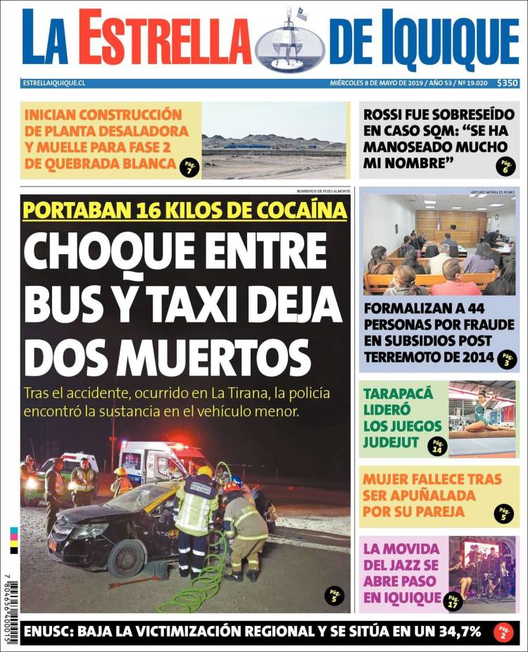 Portada de La Estrella de Iquique (Chile)