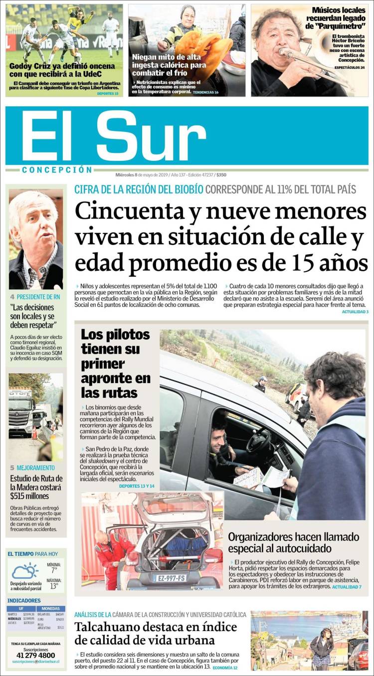 Portada de El Sur (Chile)