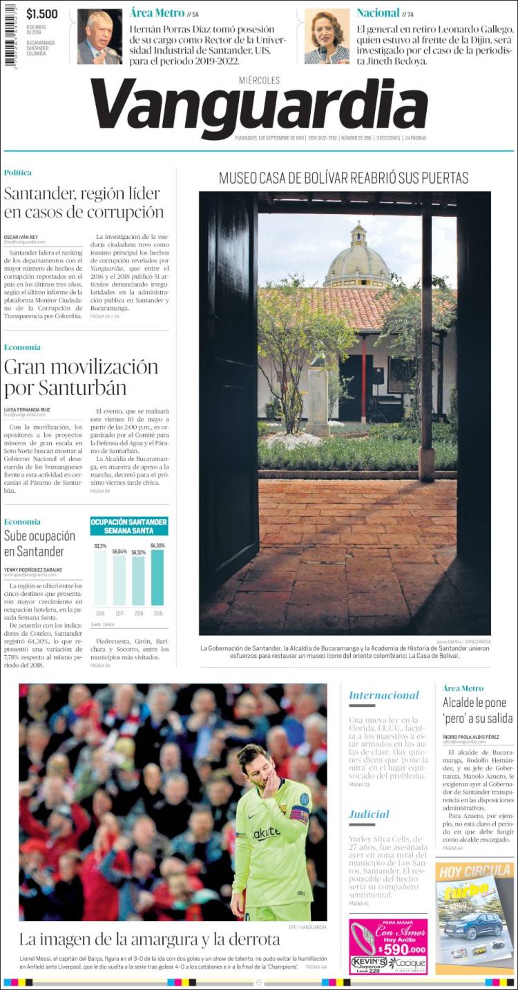 Portada de Vanguardia Liberal (Colombia)