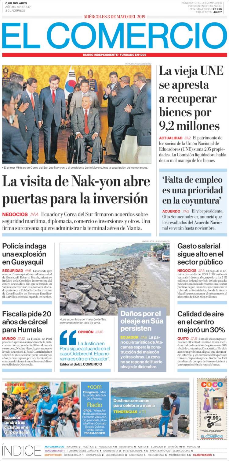 Portada de El Comercio (Ecuador)