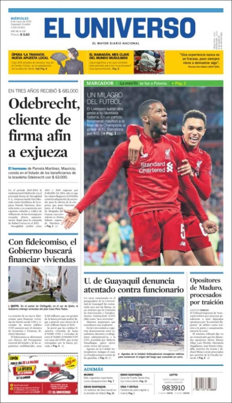 Portada de El Universo - Ecuador (Ecuador)