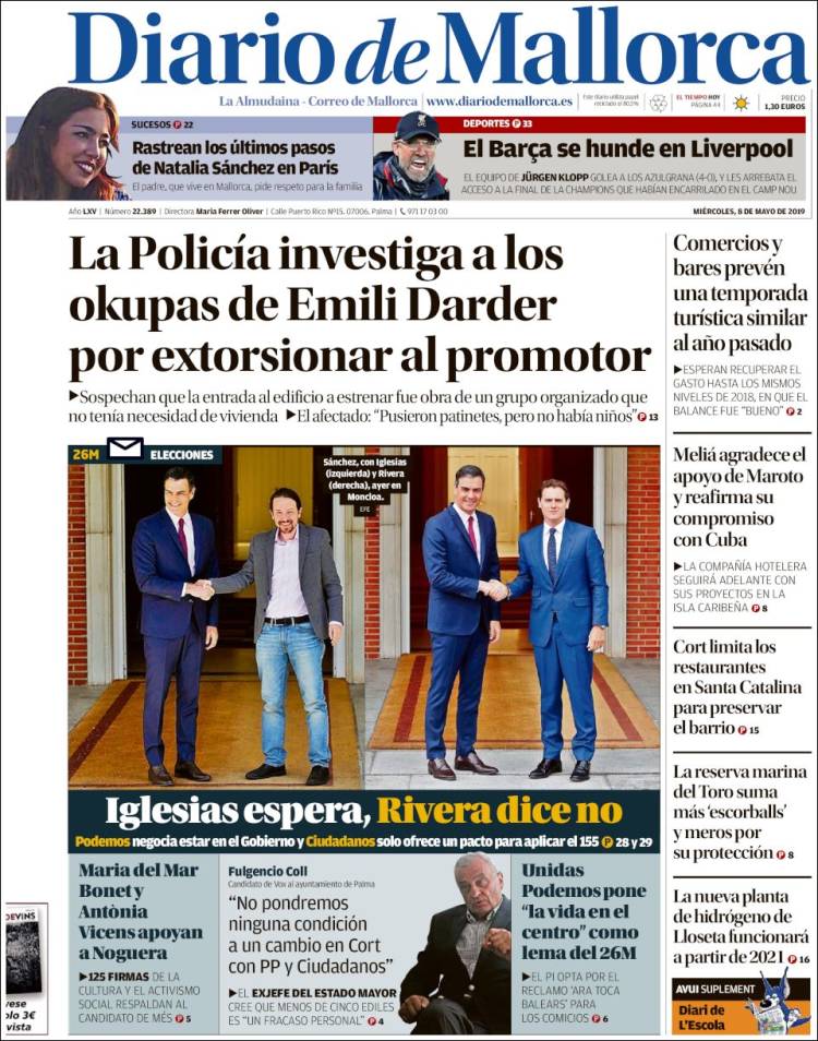 Portada de Diario de Mallorca (España)