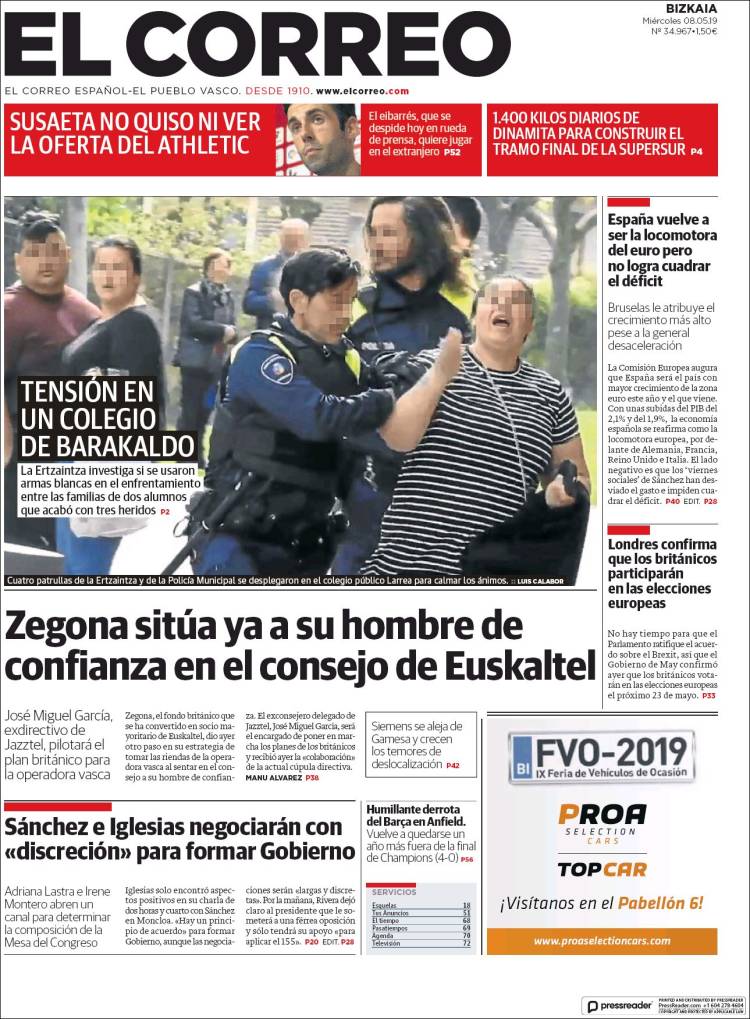 Portada de El Correo (España)