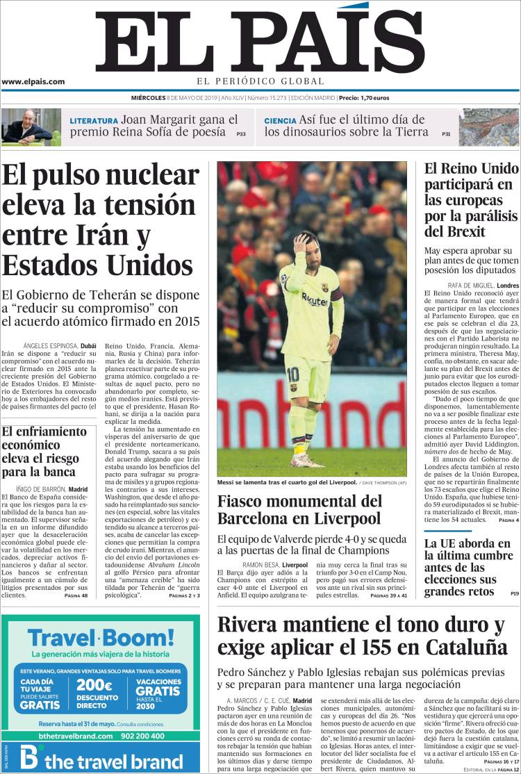 Portada de El País (España)