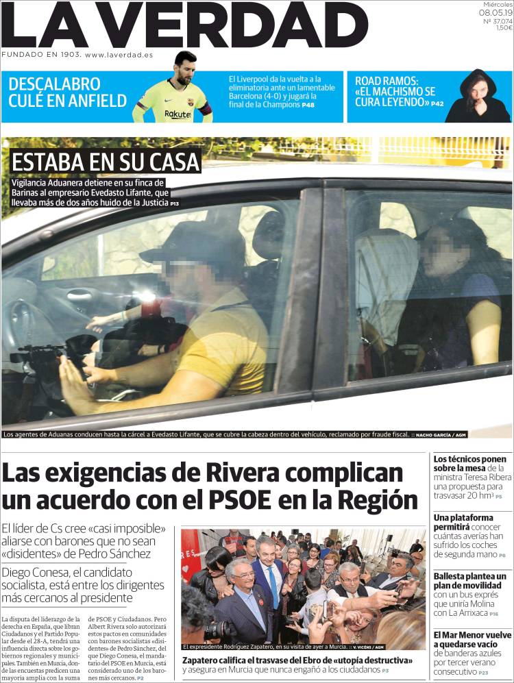 Portada de La Verdad de Murcia (España)