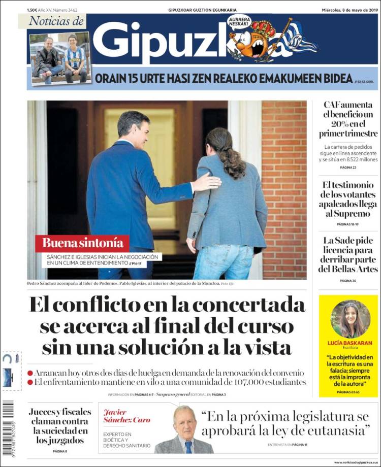 Portada de Noticias de Gipuzkoa (España)