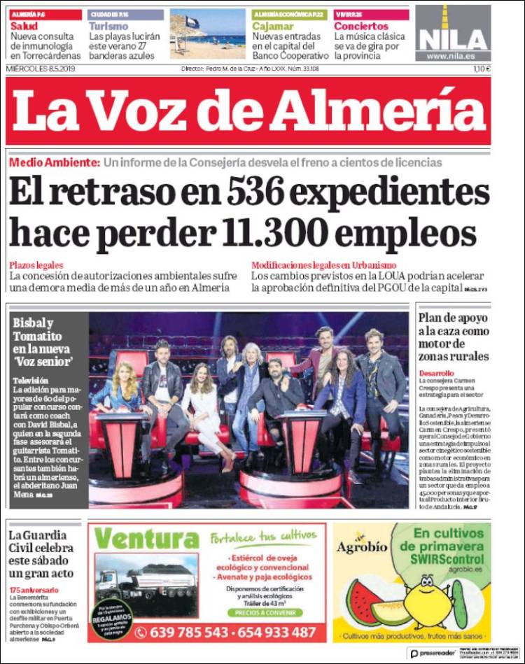 Portada de La Voz de Almería (España)