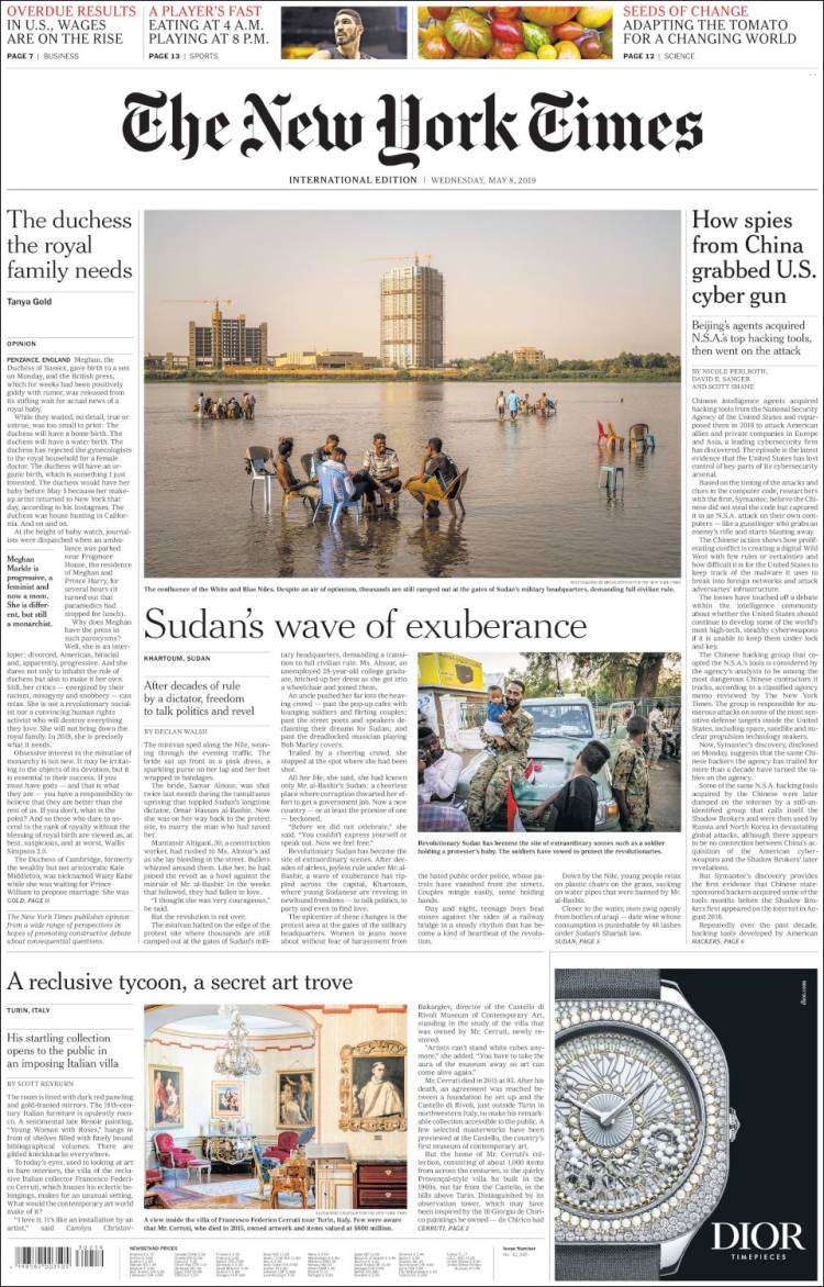 Portada de International New York Times (Europa)