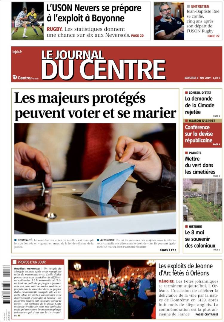 Portada de Le Journal du Centre (Francia)