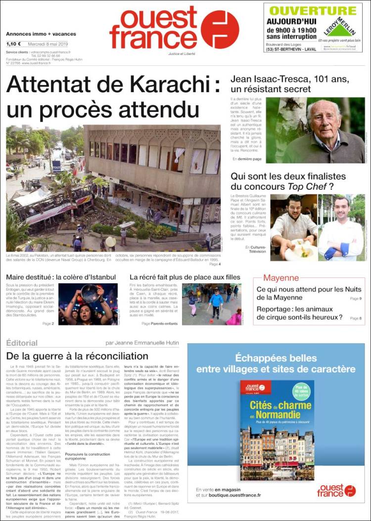 Portada de Ouest France (Francia)