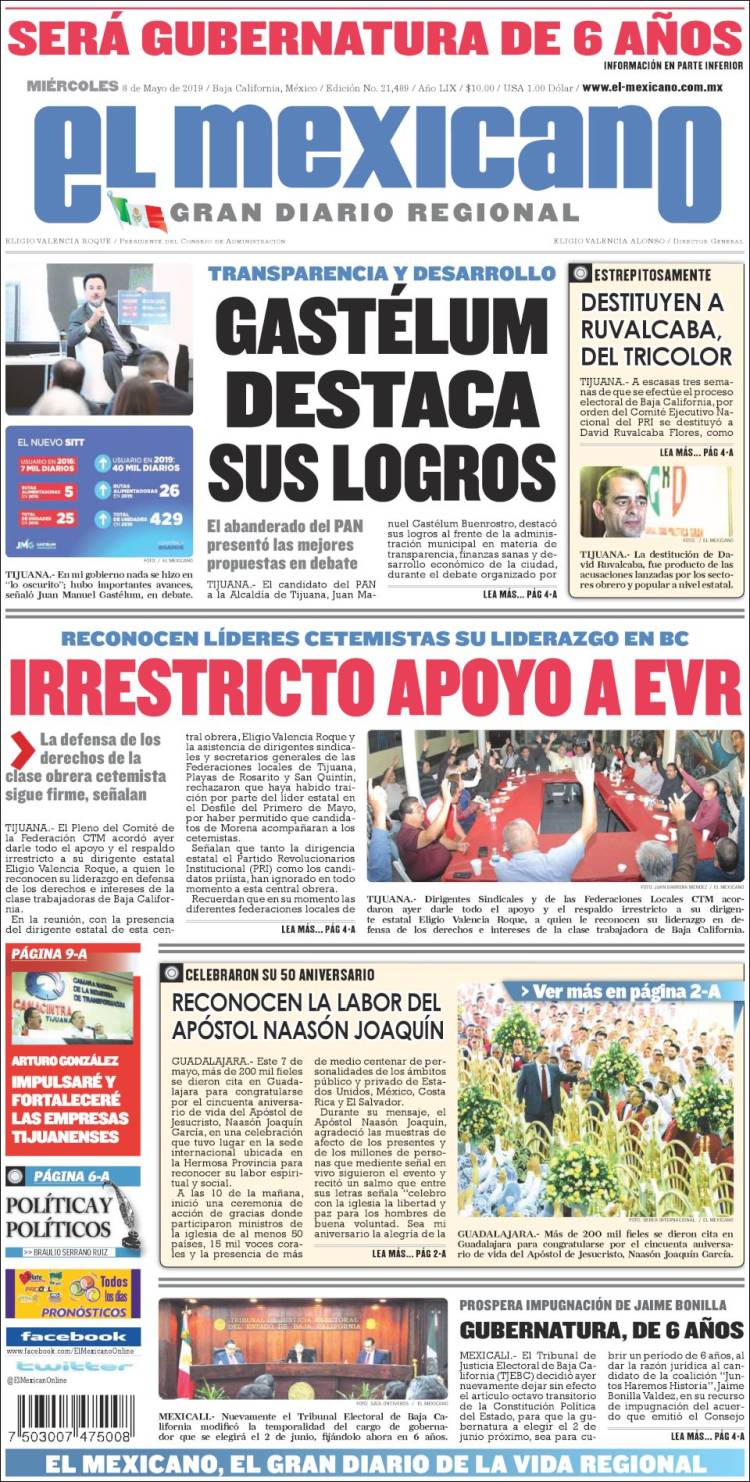 Portada de El Mexicano - El Gran Diario Regional (M&eacute;xico)