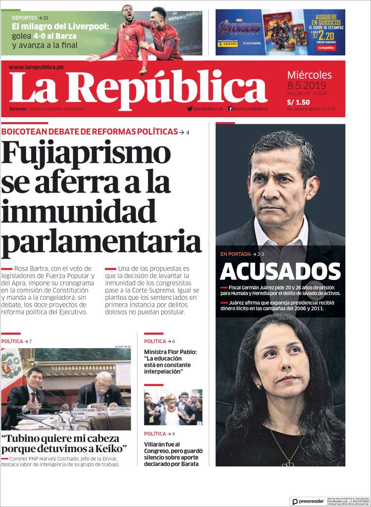 Portada de La Republica (Per&uacute;)