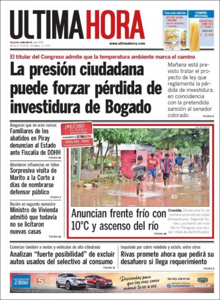 Portada de Última Hora (Paraguay)
