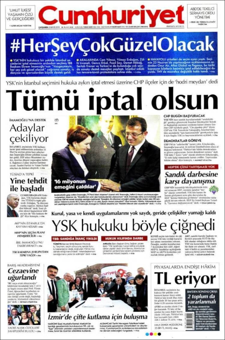 Portada de Cumhuriyet (Turqu&iacute;a)