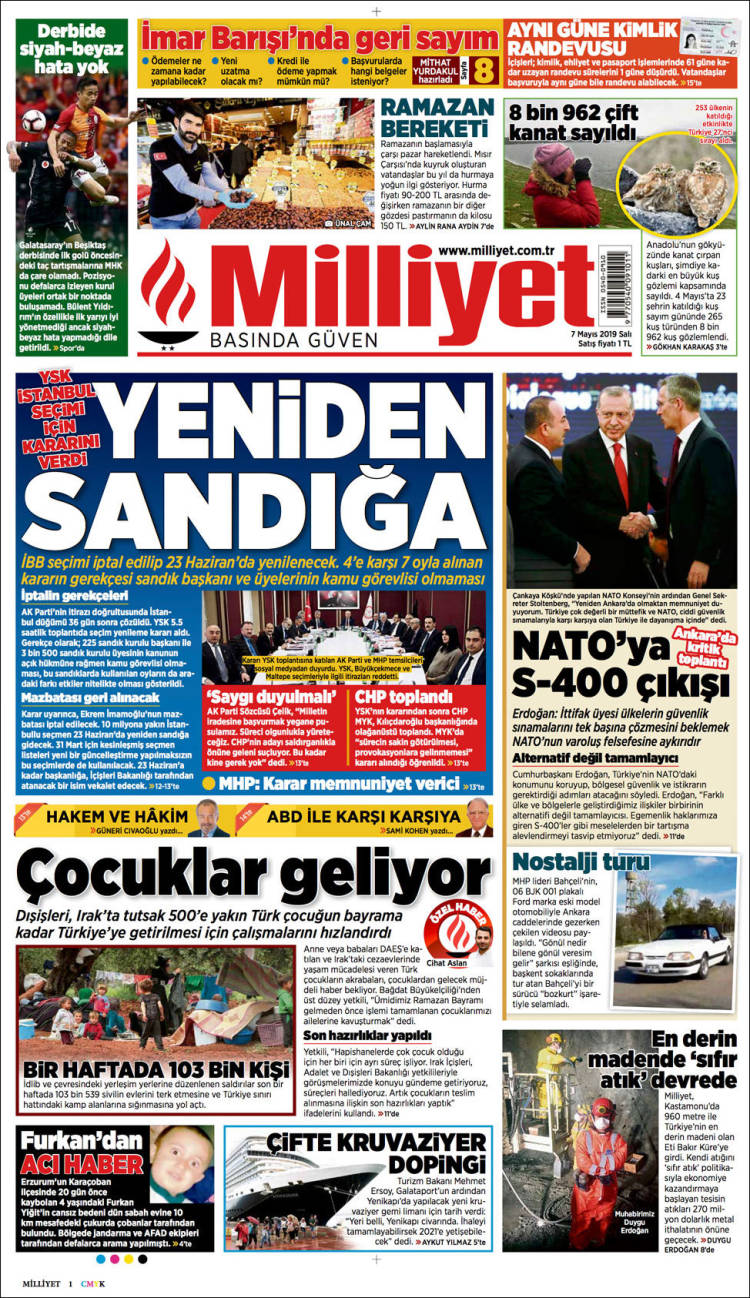 Portada de Milliyet (Turqu&iacute;a)