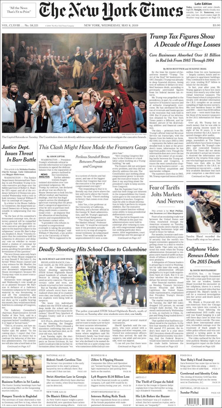 Portada de New York Times (USA)