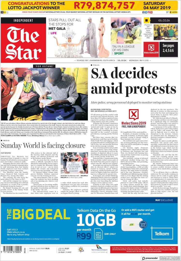 Portada de The Star (Sud&aacute;frica)