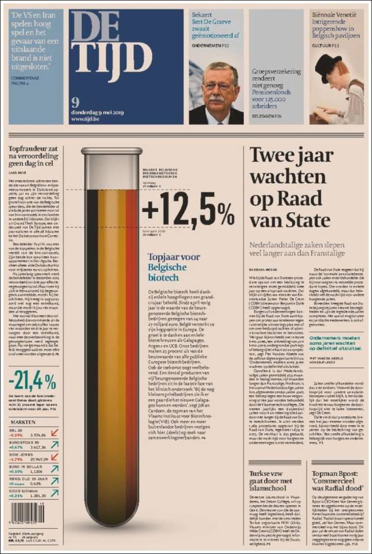 Portada de De Tijd (B&eacute;lgica)