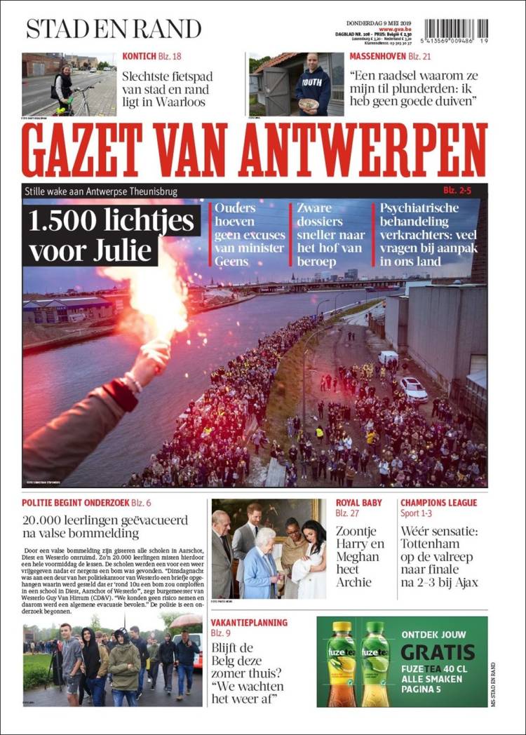 Portada de Gazet van Antwerpen (B&eacute;lgica)