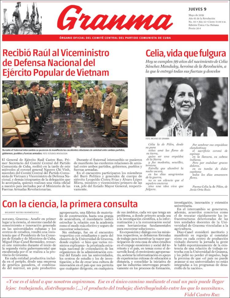 Portada de Granma (Cuba)