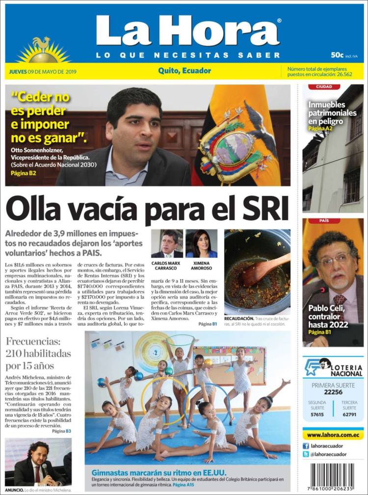 Portada de La Hora - Ecuador (Ecuador)