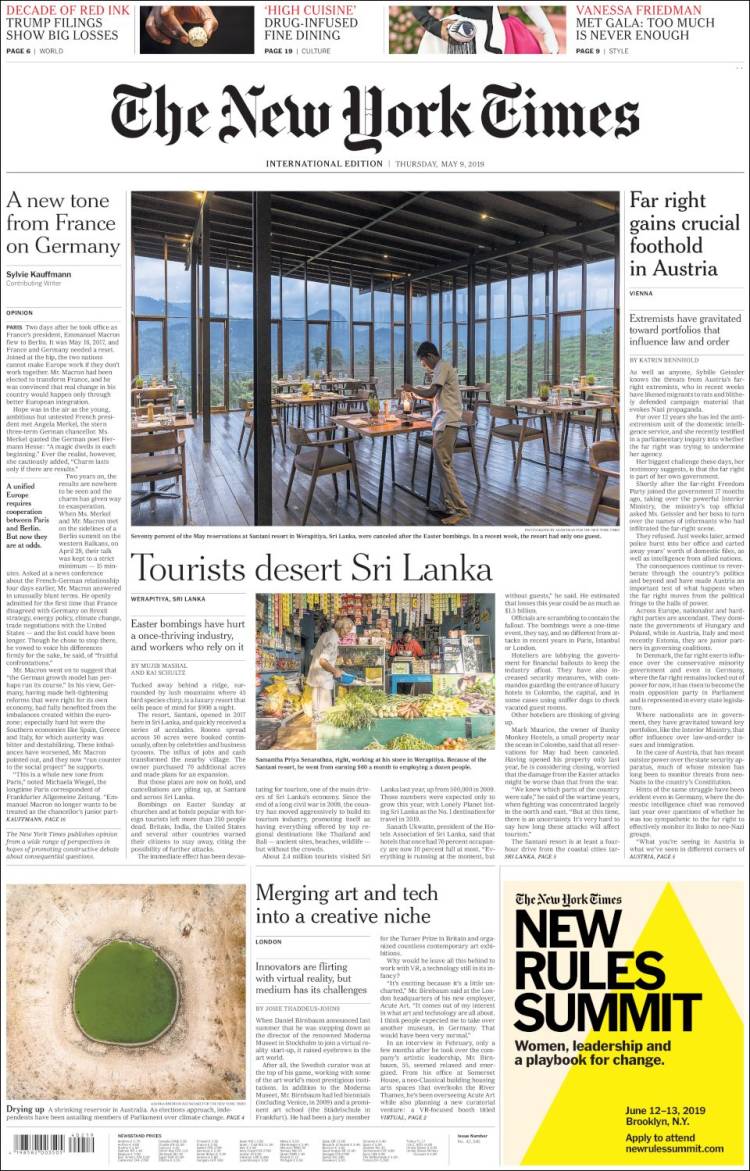 Portada de International New York Times (Europa)