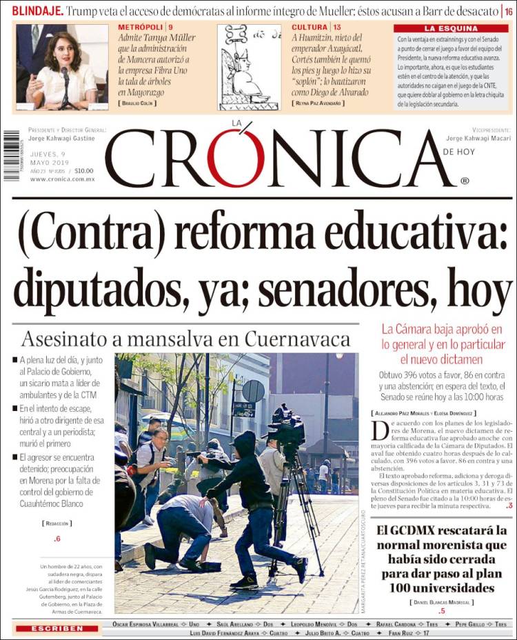Portada de La Crónica de Hoy (M&eacute;xico)
