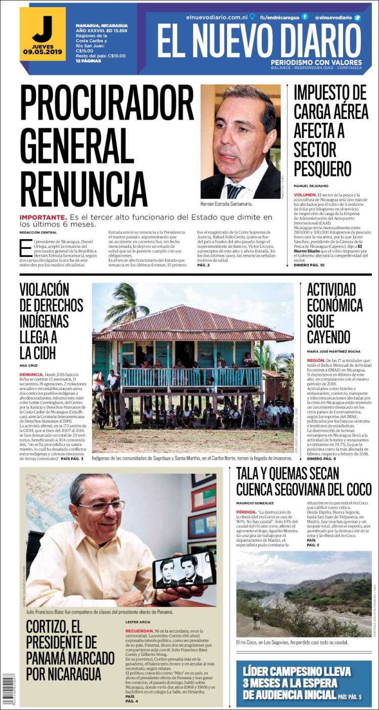 Portada de El Nuevo Diario (Nicaragua)