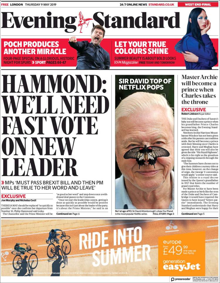 Portada de Evening Standard (Reino Unido)