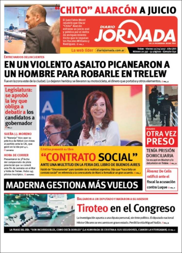 Portada de Diario Jornada en la Patagonia (Argentina)