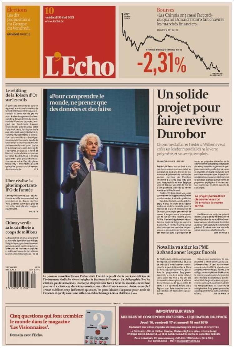 Portada de L'Echo (B&eacute;lgica)