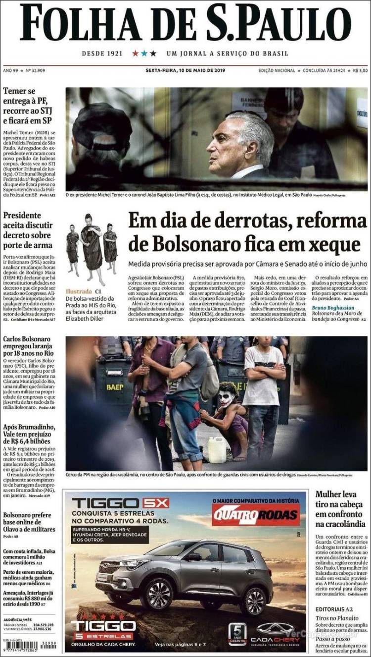 Portada de Folha de São Paulo (Brasil)