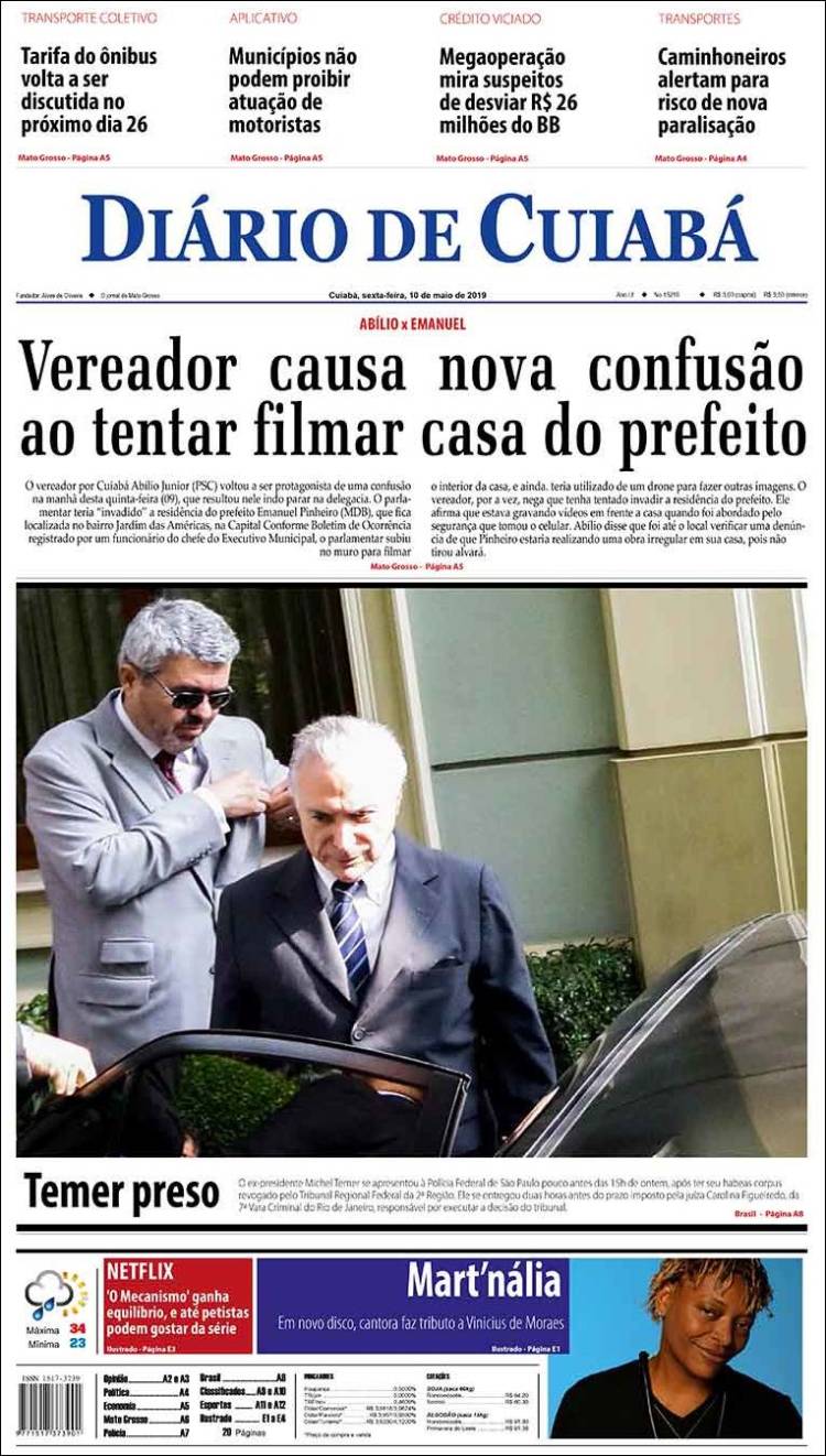 Portada de Diário de Cuiabá (Brasil)