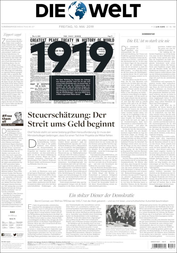 Portada de Die Welt (Alemania)