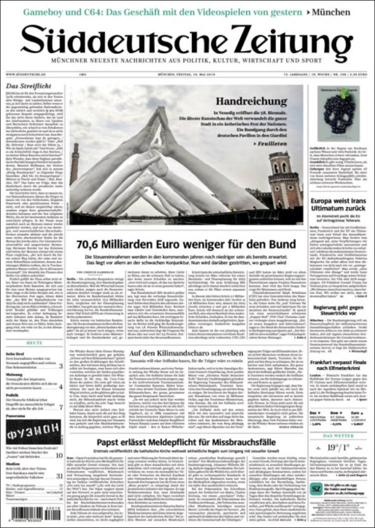 Portada de Sueddeutsche (Alemania)