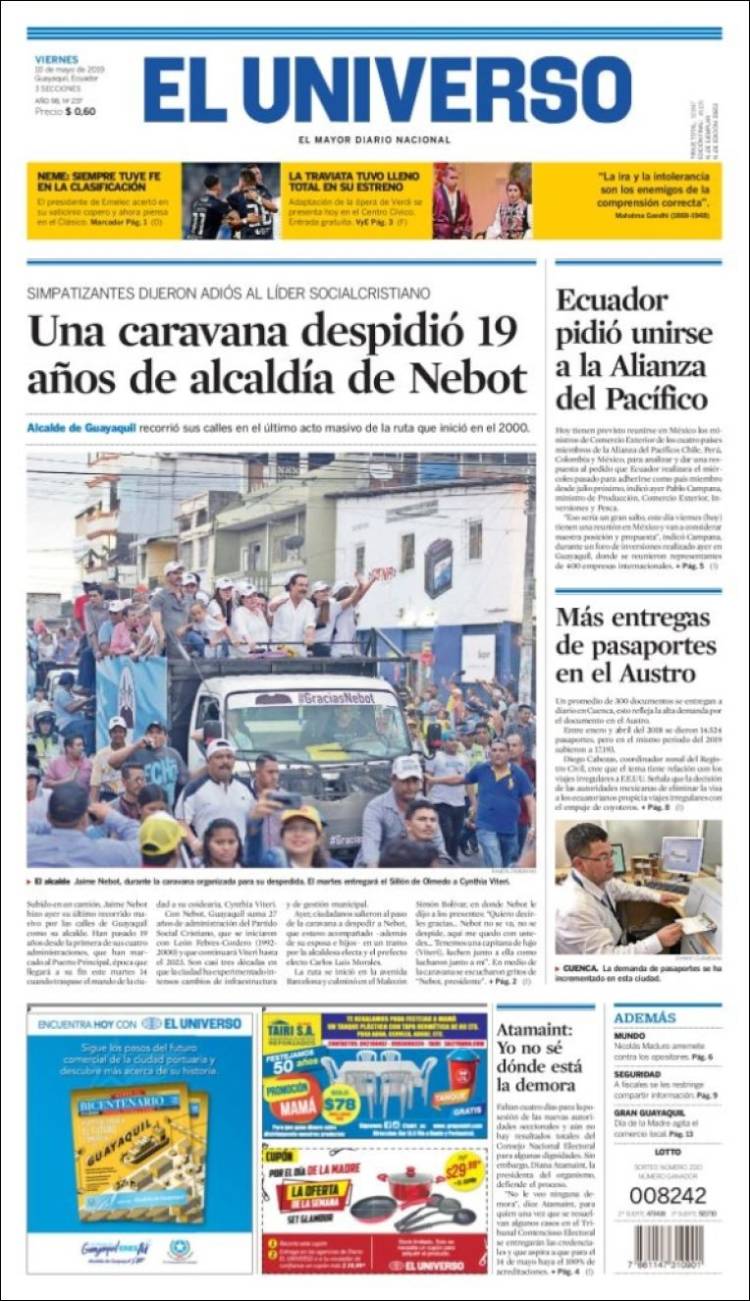 Portada de El Universo - Ecuador (Ecuador)
