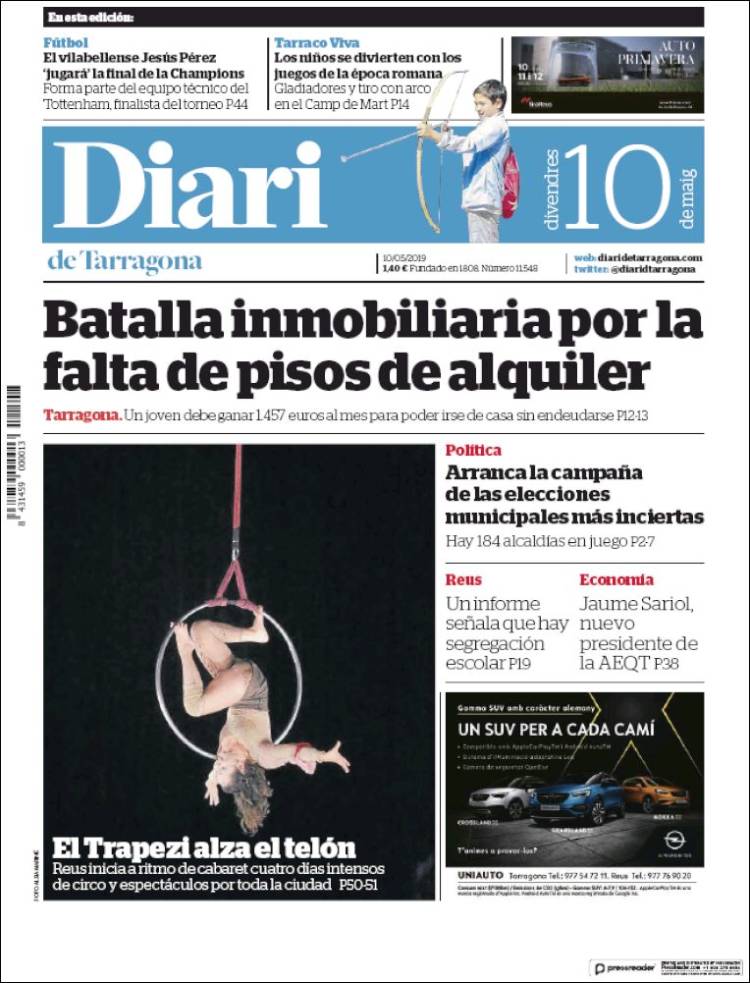 Portada de Diari de Tarragona (España)